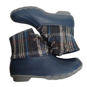SPERRY SALTWATER WOOL PLAIDED RUBBER WATERPROOF BOOTS